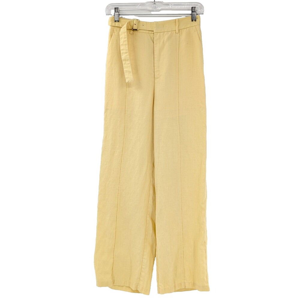 MOTF Linen Butter Yellow Wide Leg Belted High Rise Lined Pants Size XS 24"x26"